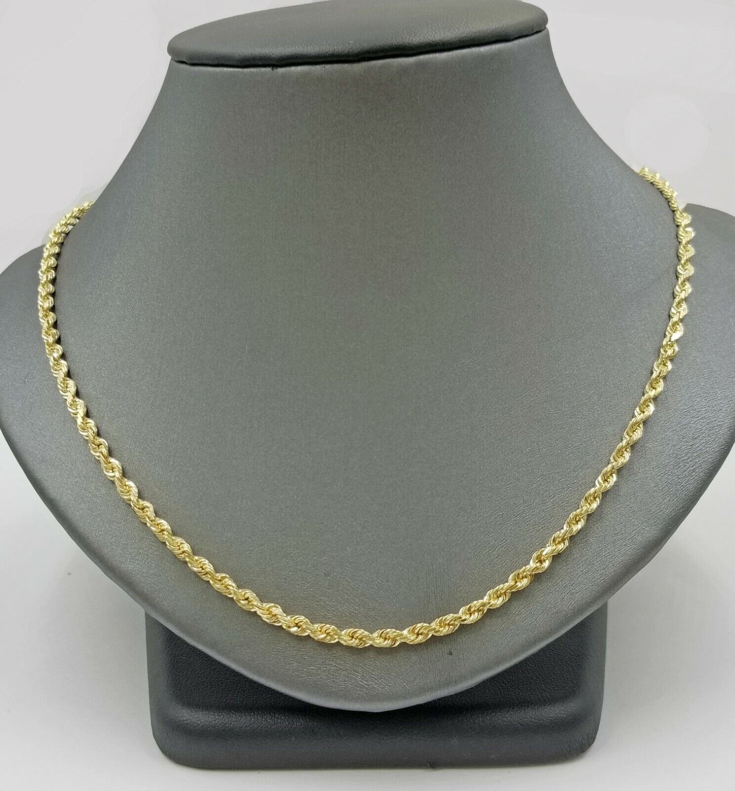 Real 18k Solid Yellow Gold Rope Chain 2mm Diamond Cut 16" Inches Lobster Lock - Reva Jeweler