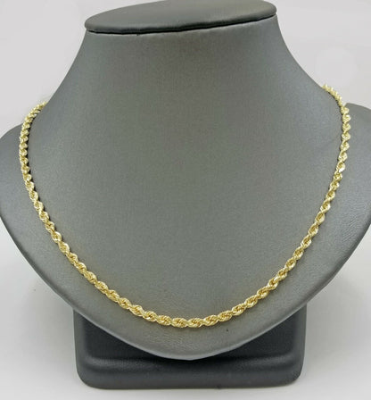 Real 18k Solid Yellow Gold Rope Chain 2mm Diamond Cut 16" Inches Lobster Lock - Reva Jeweler