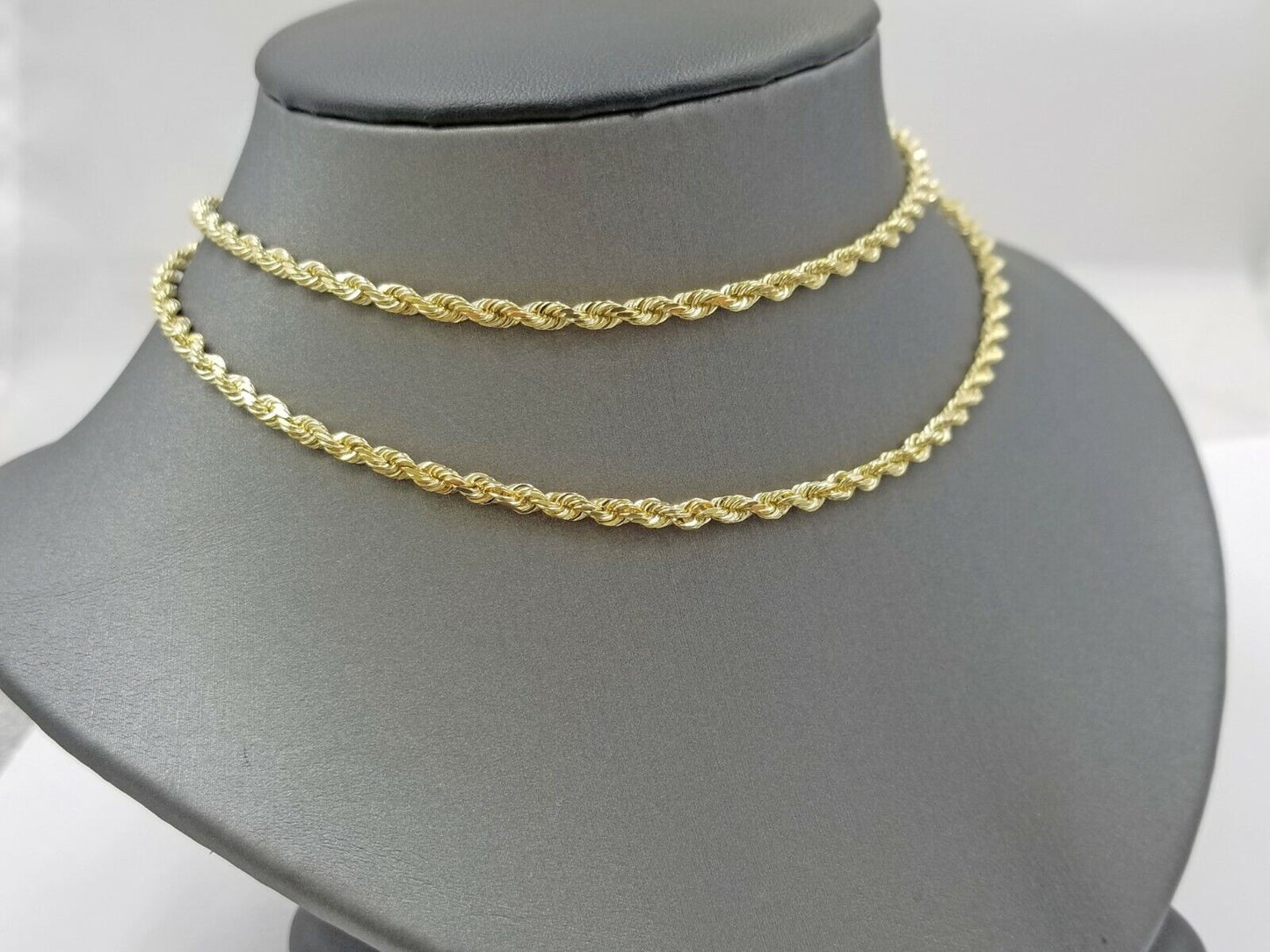 Real 18k Solid Yellow Gold Rope Chain 2mm Diamond Cut 16" Inches Lobster Lock - Reva Jeweler