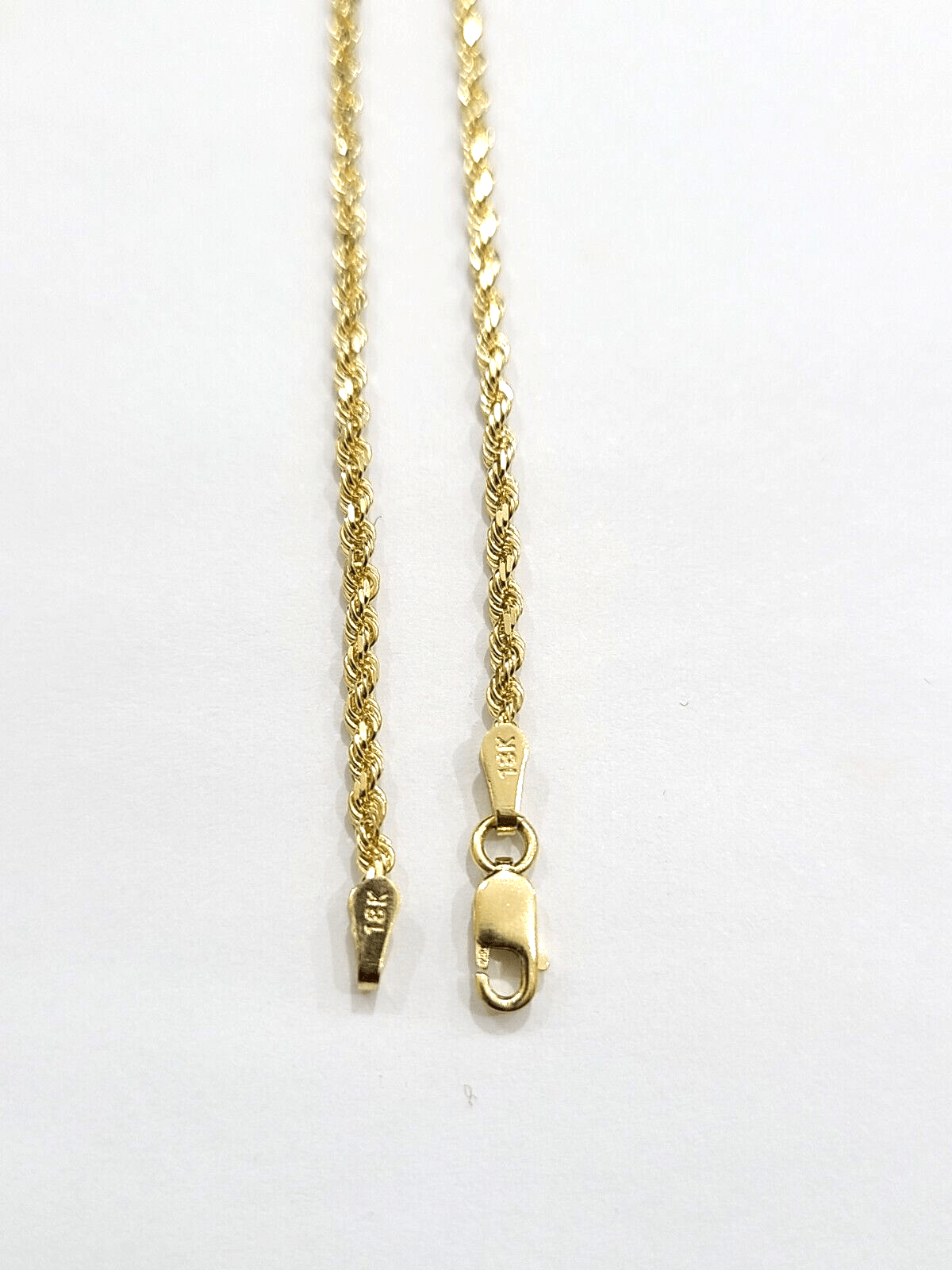 Real 18k Solid Yellow Gold Rope Chain 2mm Diamond Cut 16" Inches Lobster Lock - Reva Jeweler