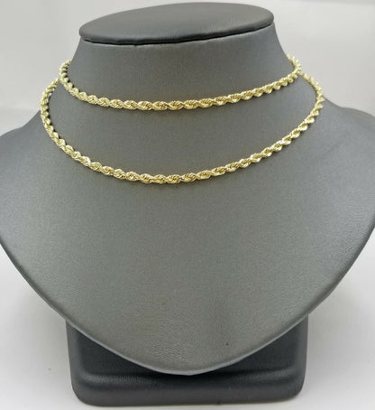 Real 18k Solid Yellow Gold Rope Chain 2mm Diamond Cut 16" Inches Lobster Lock - Reva Jeweler
