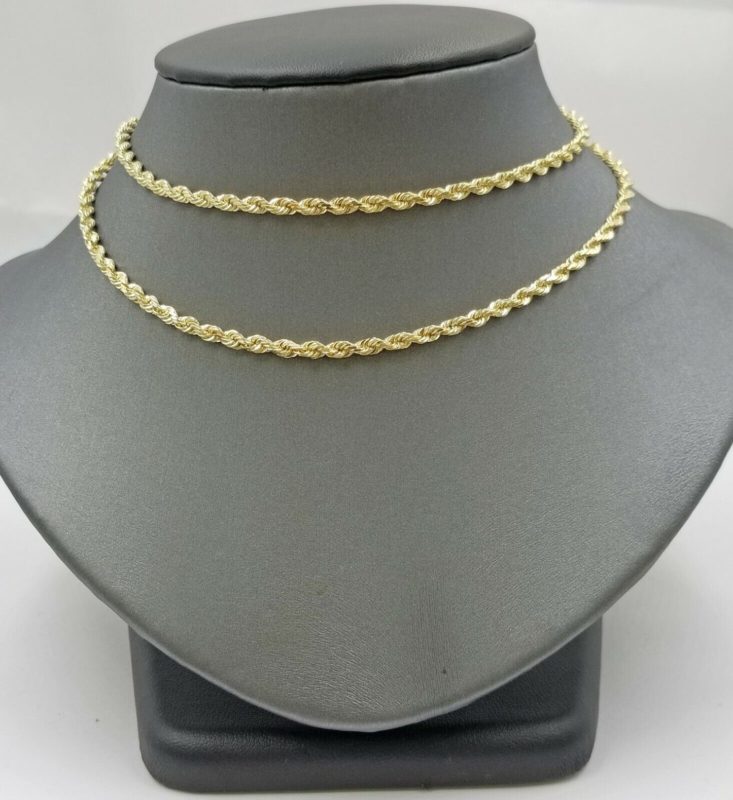 Real 18k Solid Yellow Gold Rope Chain 2mm Diamond Cut 20" Inches Lobster Lock - Reva Jeweler