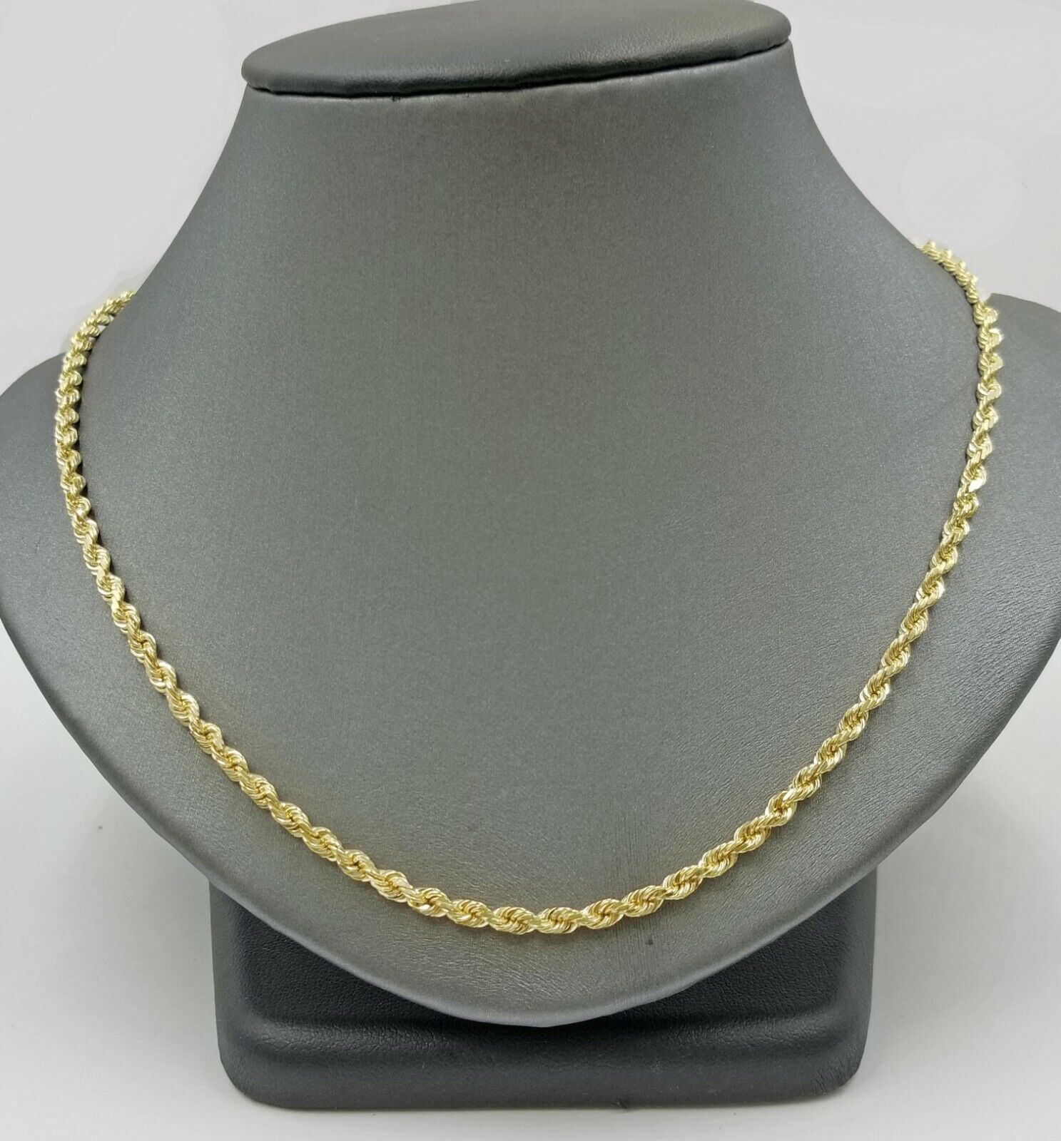 Real 18k Solid Yellow Gold Rope Chain 2mm Diamond Cut 20" Inches Lobster Lock - Reva Jeweler
