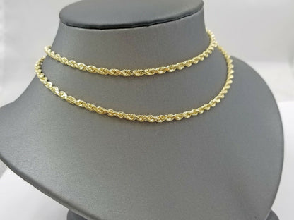 Real 18k Solid Yellow Gold Rope Chain 2mm Diamond Cut 20" Inches Lobster Lock - Reva Jeweler