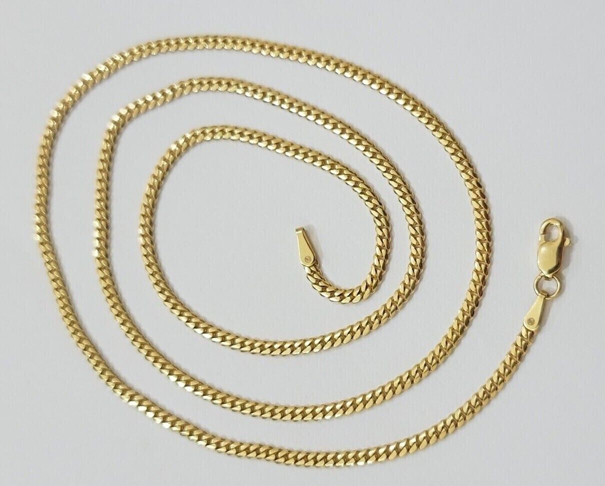 Real 18k Yellow Gold Miami Cuban Chain Necklace 3mm 18 - 24 Inches Men Women SOLID - Reva Jeweler