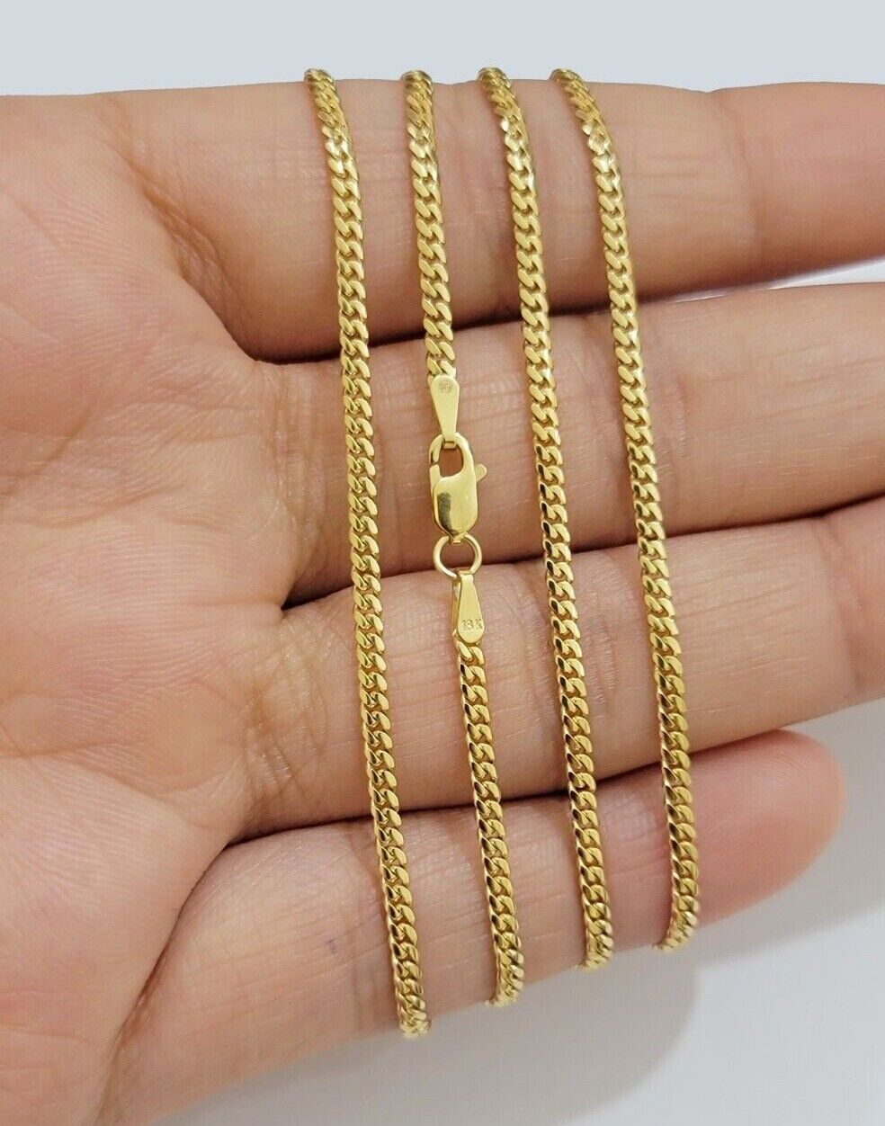 Real 18k Yellow Gold Miami Cuban Chain Necklace 3mm 24 Inch Men Women SOLID SALE - Reva Jeweler