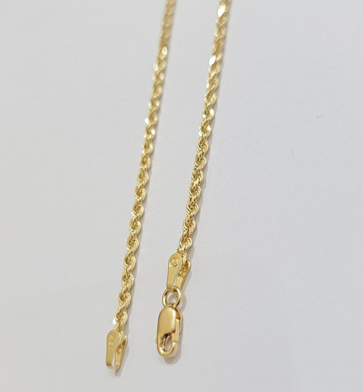 Real 18k Yellow Gold Rope Chain Necklace 20 Inch 2mm Solid 18 KT Men Women, SALE - Reva Jeweler
