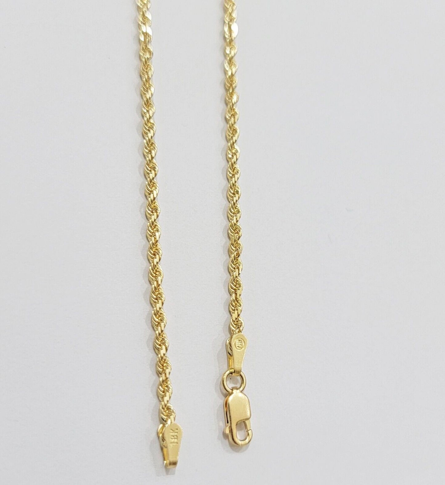Real 18k Yellow Gold Rope Chain Necklace 20 Inch 2mm Solid 18 KT Men Women, SALE - Reva Jeweler