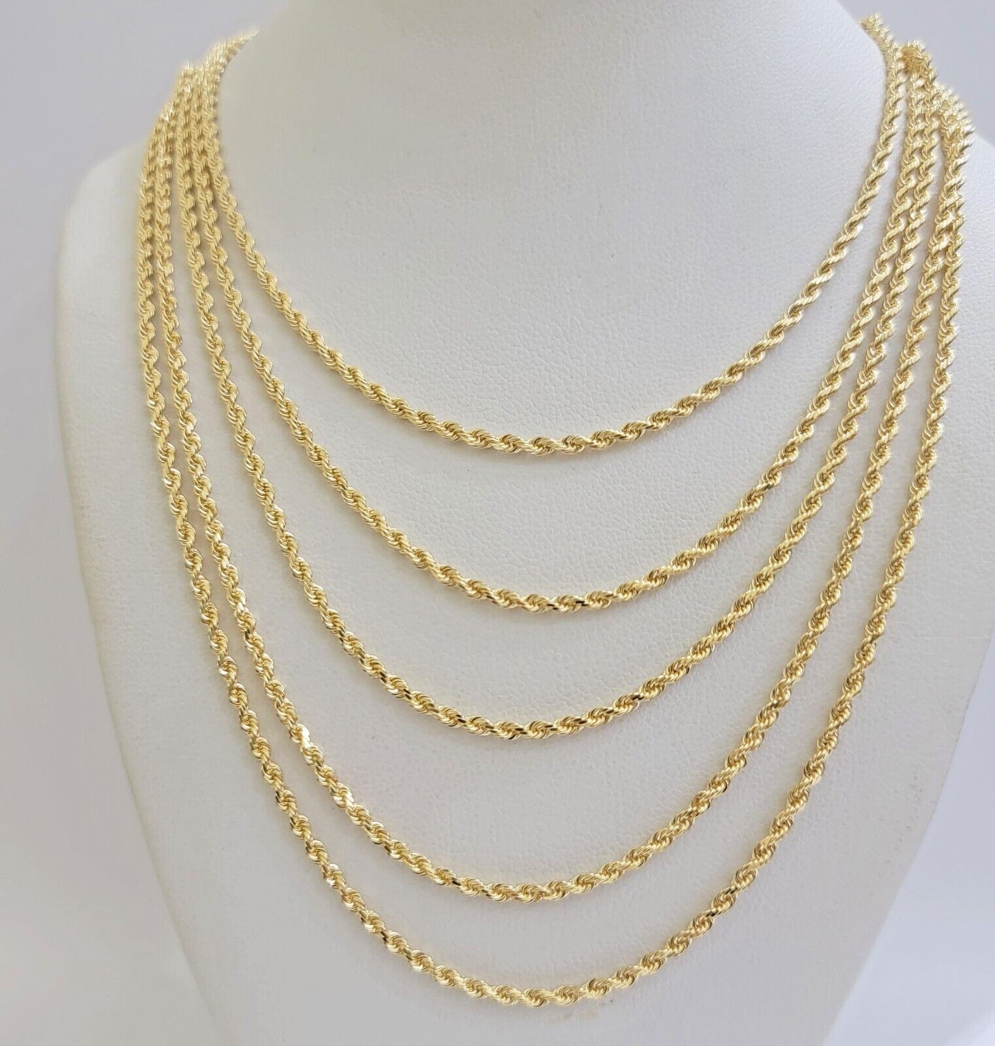 Real 18k Yellow Gold Rope Chain Necklace 20 Inch 2mm Solid 18 KT Men Women, SALE - Reva Jeweler