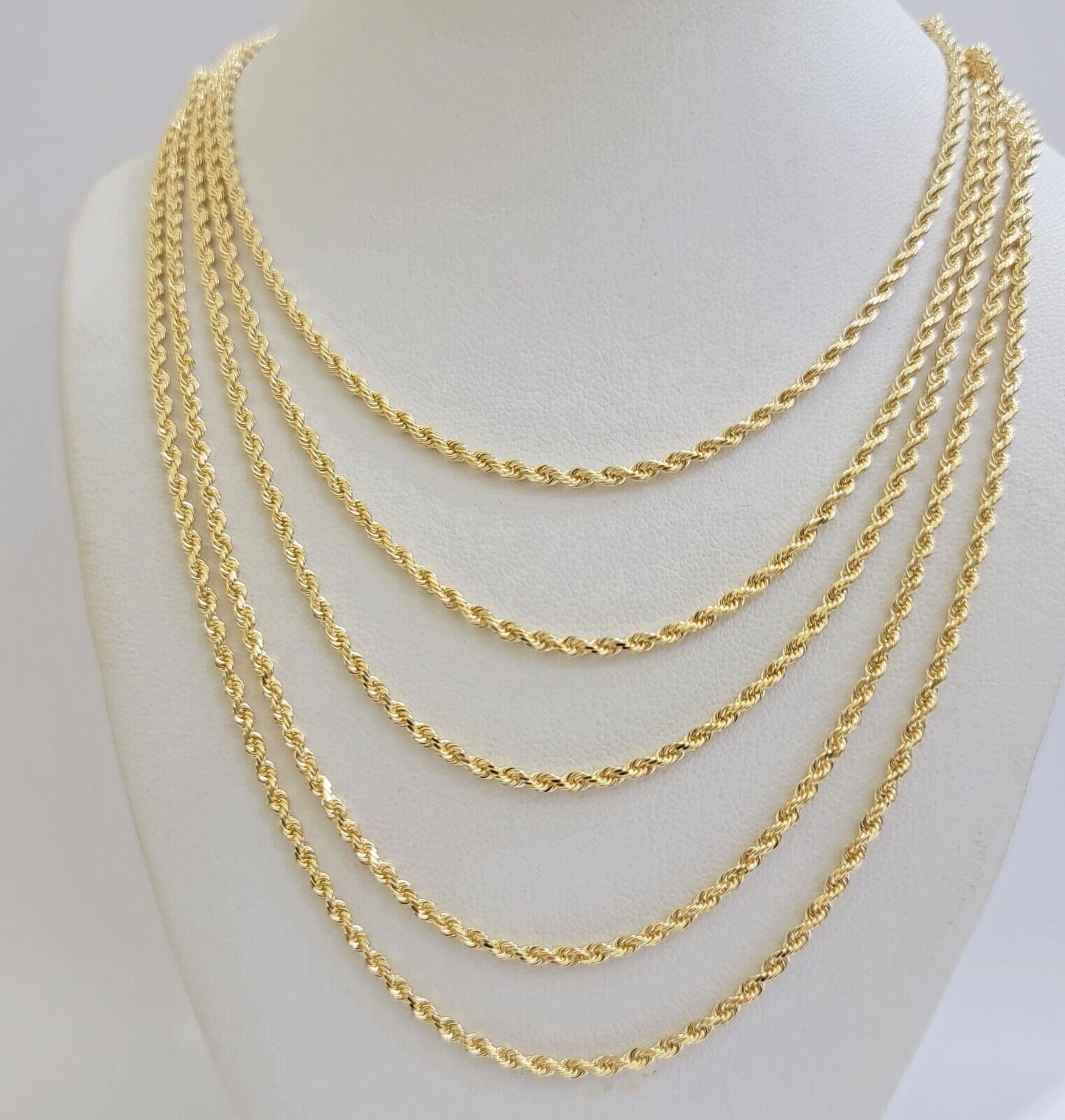 Real 18k Yellow Gold Rope chain necklace 2mm 16 - 24 Inch Men women SOLID HEAVY - Reva Jeweler