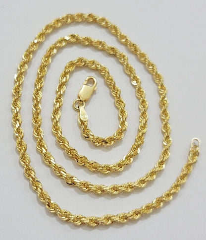Real 18k Yellow Gold Rope Chain Necklace 3mm 24 Inches Men Women SOLID HEAVY NEW - Reva Jeweler