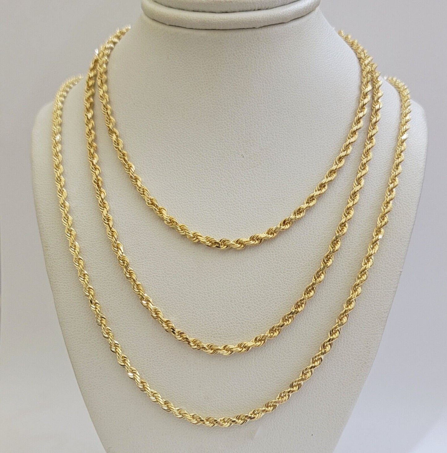 REAL 18k Yellow Gold Rope Chain Necklace SOLID 18 - 26 Inch 3mm 18kt Men's , Women - Reva Jeweler