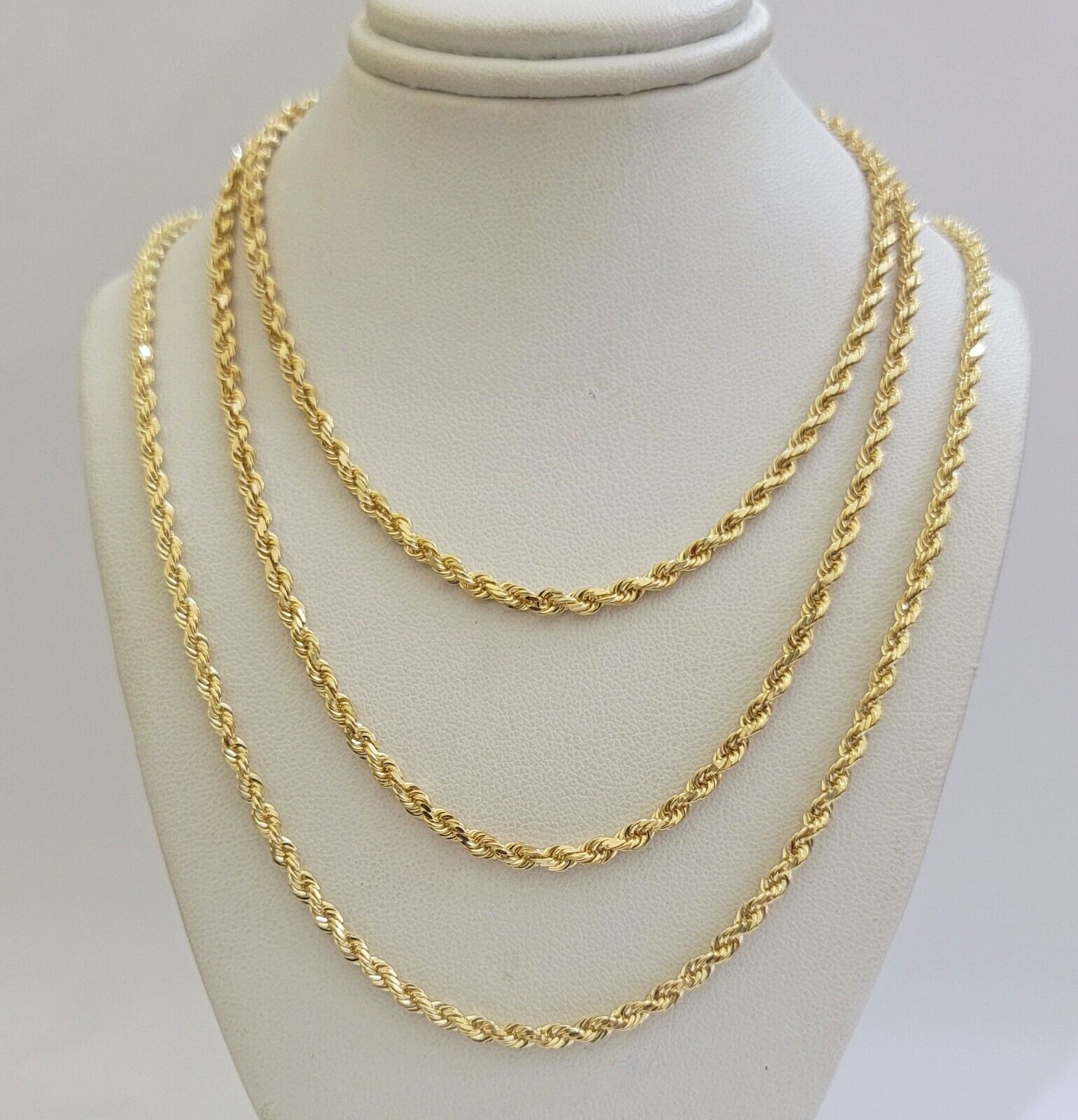 REAL 18k Yellow Gold Rope Chain Necklace SOLID 18 - 26 Inch 3mm 18kt Men's , Women - Reva Jeweler