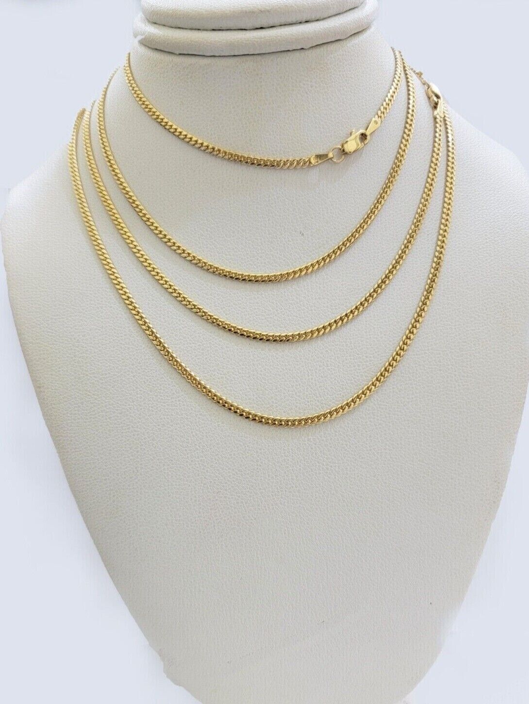 Real 18kt Yellow Gold Miami Cuban Chain Necklace 3mm 18 Inch Men Women SOLID NEW - Reva Jeweler