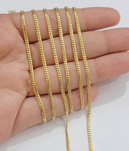 Real 18kt Yellow Gold Miami Cuban Chain Necklace 3mm 18 Inch Men Women SOLID NEW - Reva Jeweler