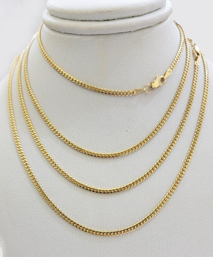 Real 18kt Yellow Gold Miami Cuban Chain Necklace 3mm 18 Inch Men Women SOLID NEW - Reva Jeweler