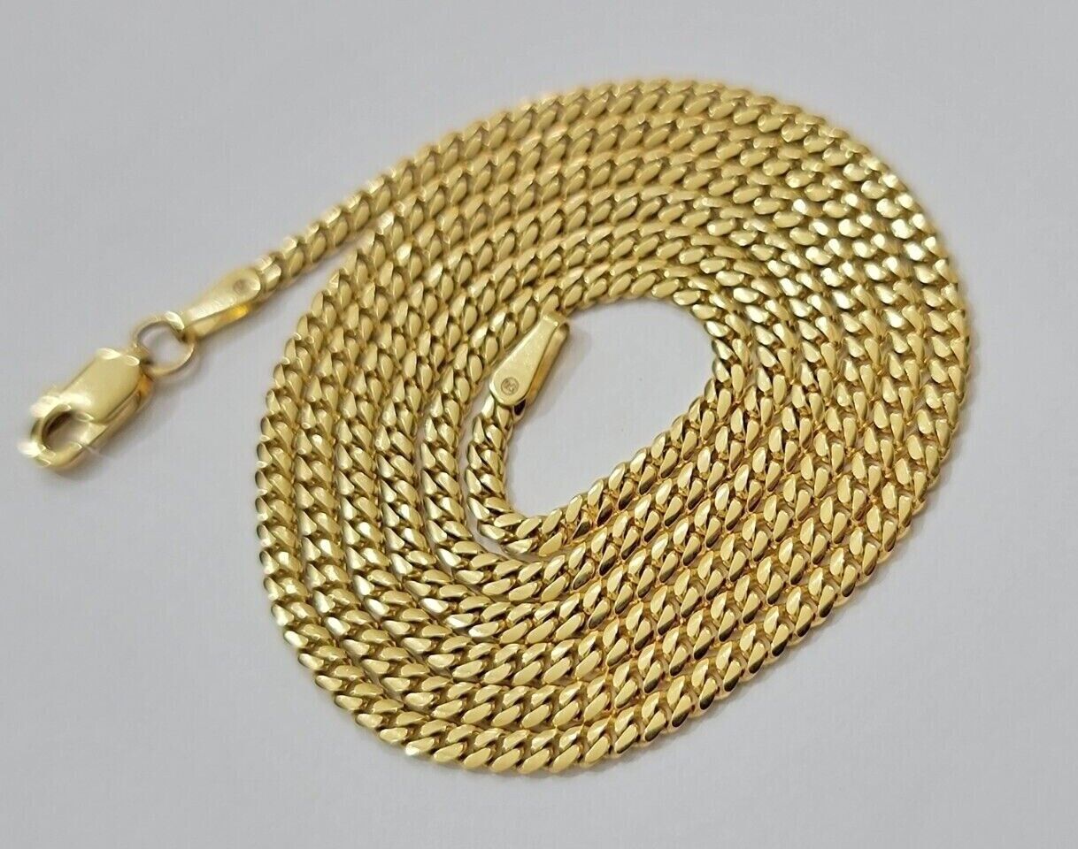Real 18kt Yellow Gold Miami Cuban Chain Necklace 3mm 18 Inch Men Women SOLID NEW - Reva Jeweler