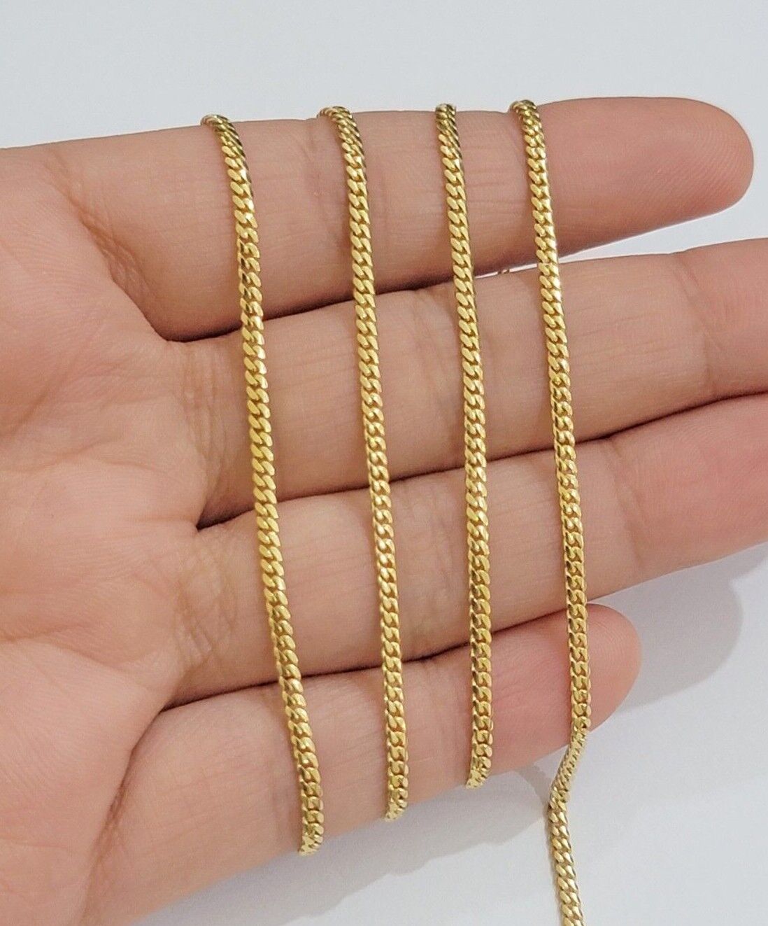 Real 18kt Yellow Gold Miami Cuban Chain Necklace 3mm 18 Inch Men Women SOLID NEW - Reva Jeweler