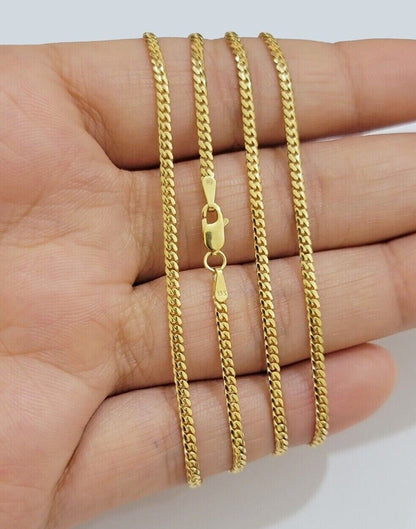 Real 18kt Yellow Gold Miami Cuban Chain Necklace 3mm 20'' Inches Men Women SOLID - Reva Jeweler