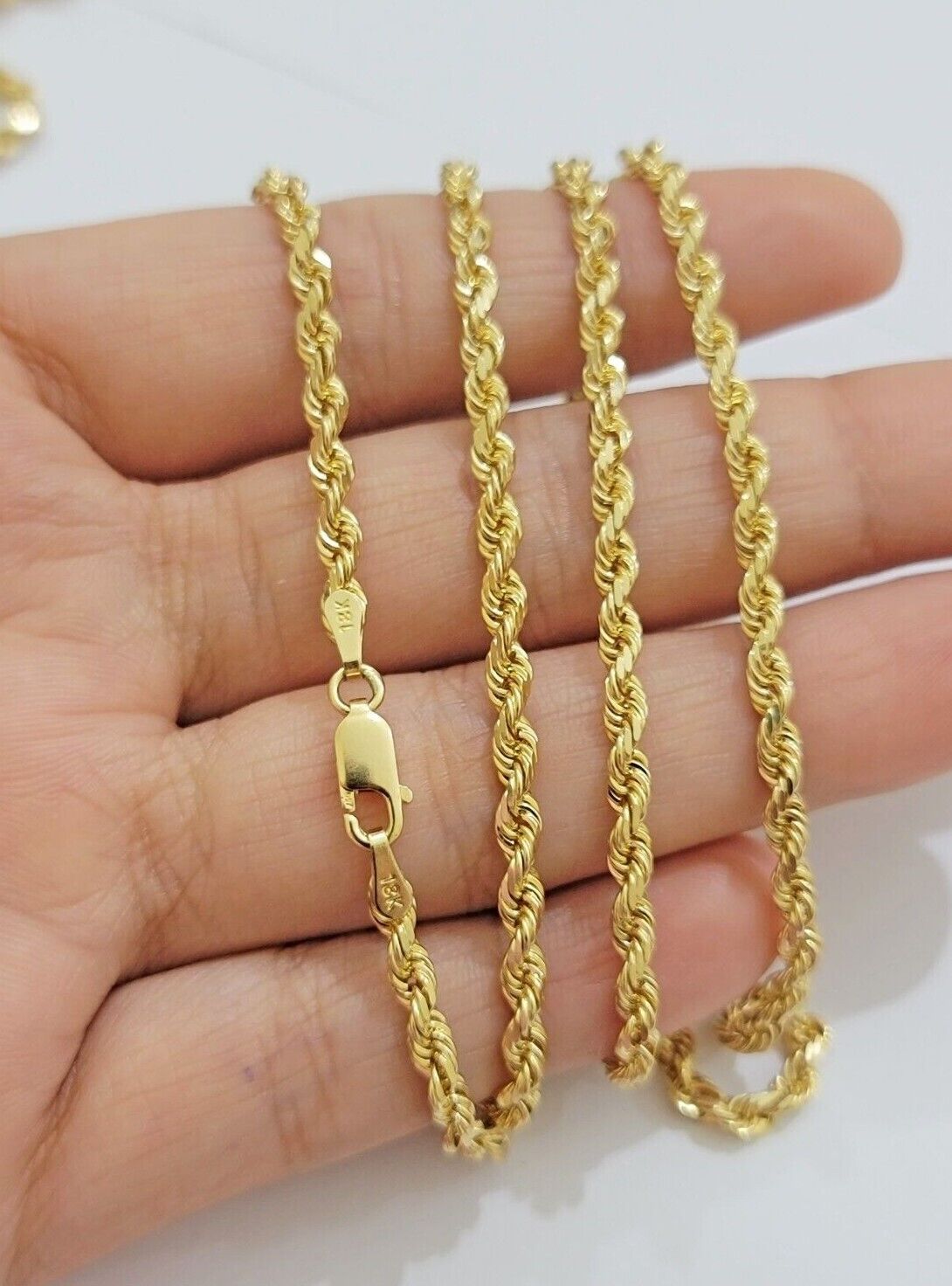 Real 18kt Yellow Gold Rope chain necklace 3mm 18 - 26 Inches Men women SOLID HEAVY - Reva Jeweler