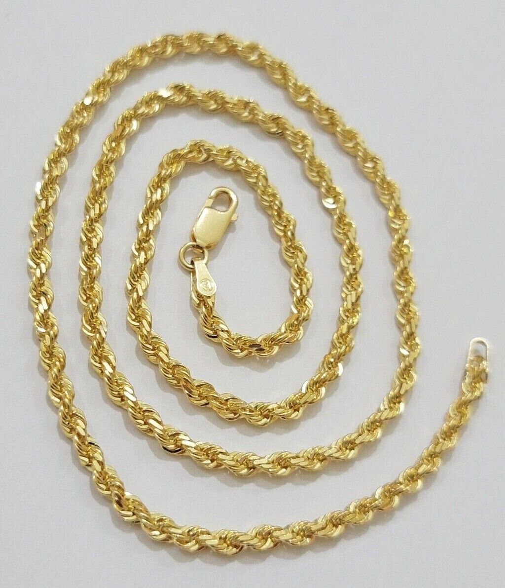 Real 18kt Yellow Gold Rope chain necklace 3mm 18 - 26 Inches Men women SOLID HEAVY - Reva Jeweler