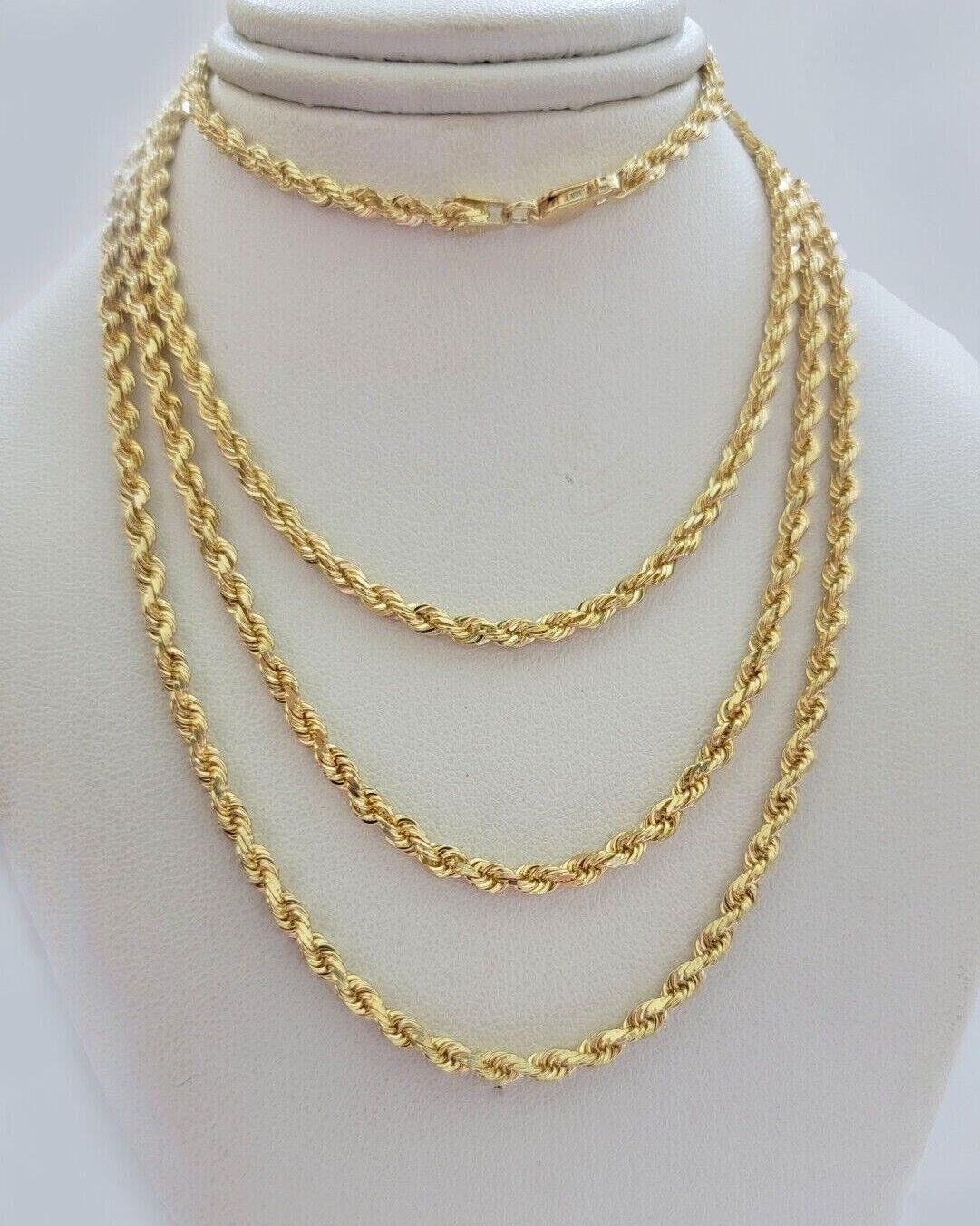 Real 18kt Yellow Gold Rope chain necklace 3mm 18 - 26 Inches Men women SOLID HEAVY - Reva Jeweler