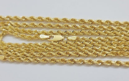 Real 18kt Yellow Gold Rope chain necklace 3mm 18 Inch Men women SOLID HEAVY SALE - Reva Jeweler
