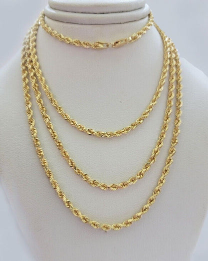 Real 18kt Yellow Gold Rope Chain Necklace 3mm 20' Inch Men Women SOLID HEAVY 18k - Reva Jeweler