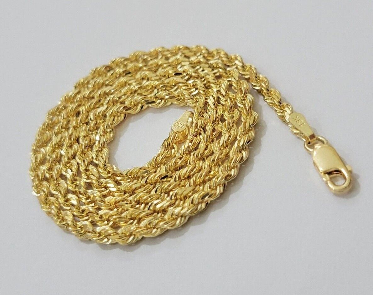 Real 18kt Yellow Gold Rope Chain Necklace 3mm 20' Inch Men Women SOLID HEAVY 18k - Reva Jeweler