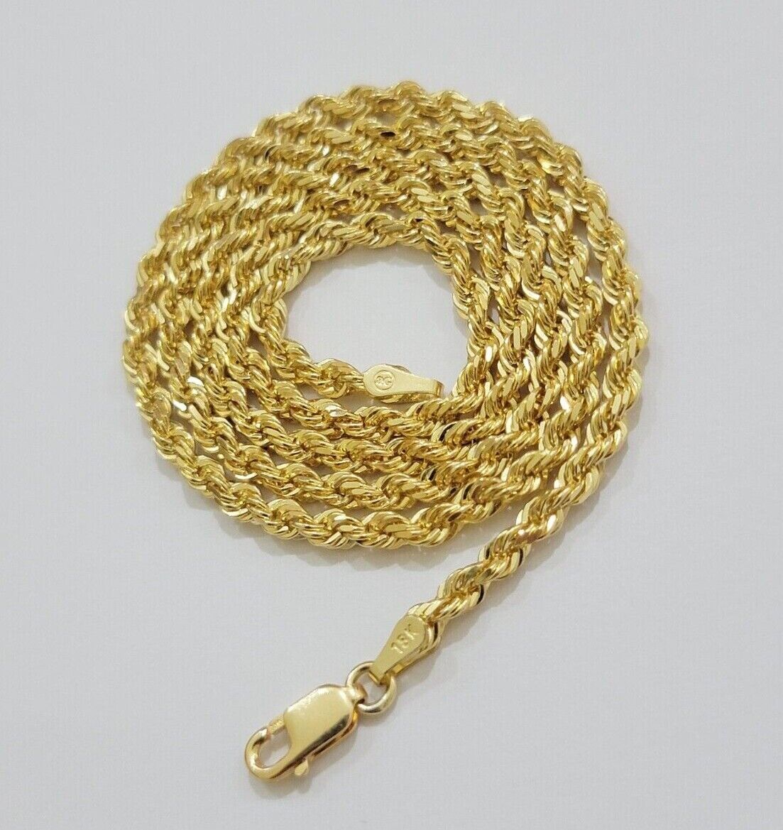 Real 18kt Yellow Gold Rope Chain Necklace 3mm 20' Inch Men Women SOLID HEAVY 18k - Reva Jeweler
