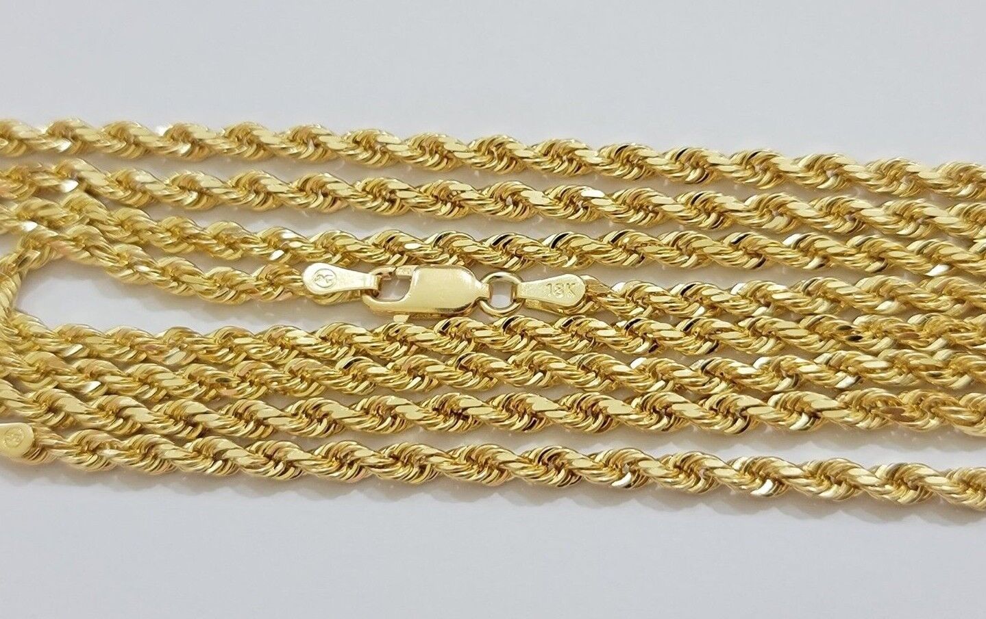 Real 18kt Yellow Gold Rope Chain Necklace 3mm 22 Inch Men Women SOLID HEAVY SALE - Reva Jeweler