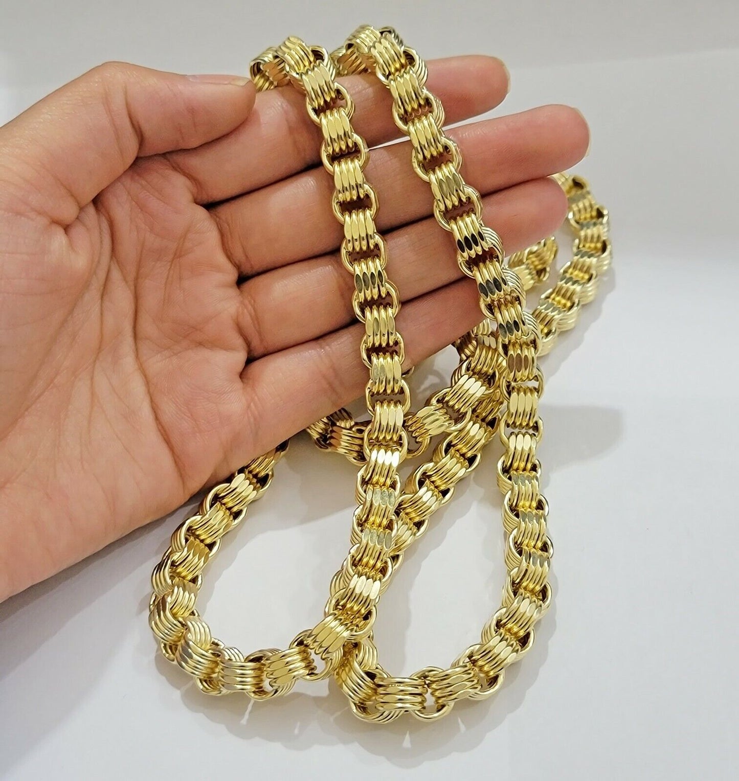 Real Box Byzantine chain necklace 7mm 10K Yellow Gold 22 Inches Men's 10KT - Reva Jeweler