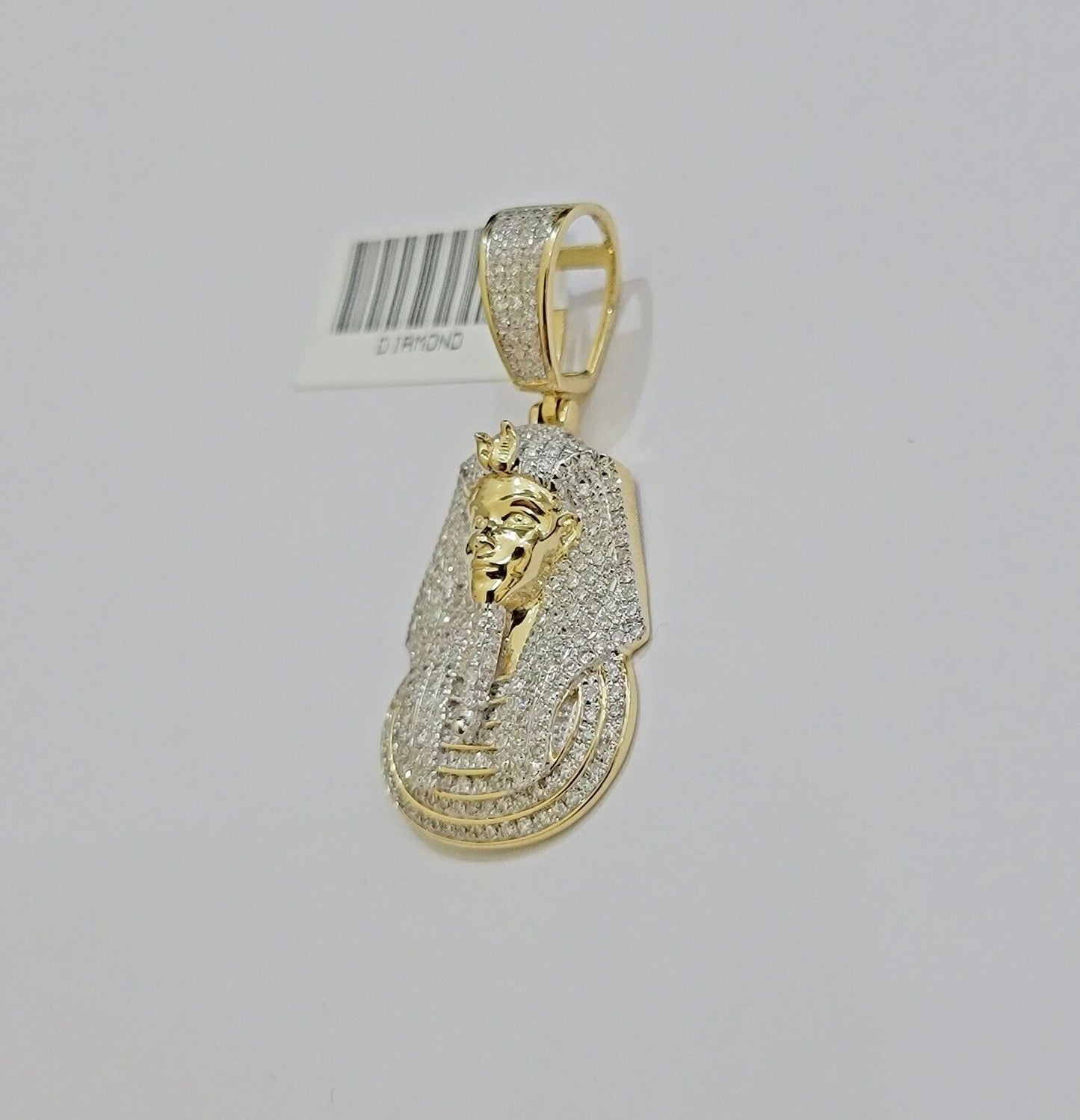 Real Diamond Charm Pendant Pharoah Head 10k Yellow Gold Solid For mens 1.5 Inch - Reva Jeweler