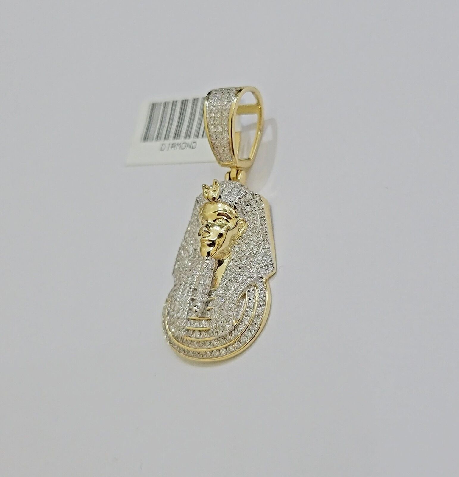 Real Diamond Charm Pendant Pharoah Head 10k Yellow Gold Solid For mens 1.5 Inch - Reva Jeweler