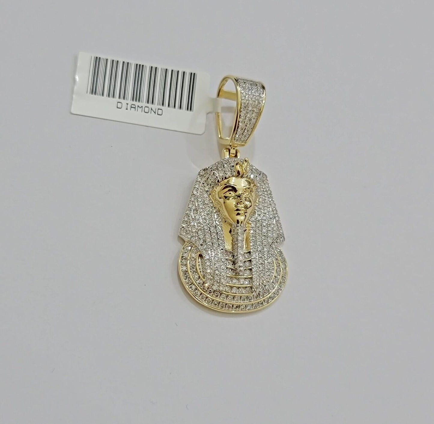 Real Diamond Charm Pendant Pharoah Head 10k Yellow Gold Solid For mens 1.5 Inch - Reva Jeweler