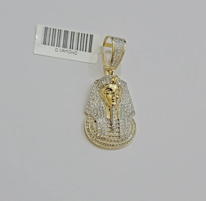 Real Diamond Charm Pendant Pharoah Head 10k Yellow Gold Solid For mens 1.5 Inch - Reva Jeweler