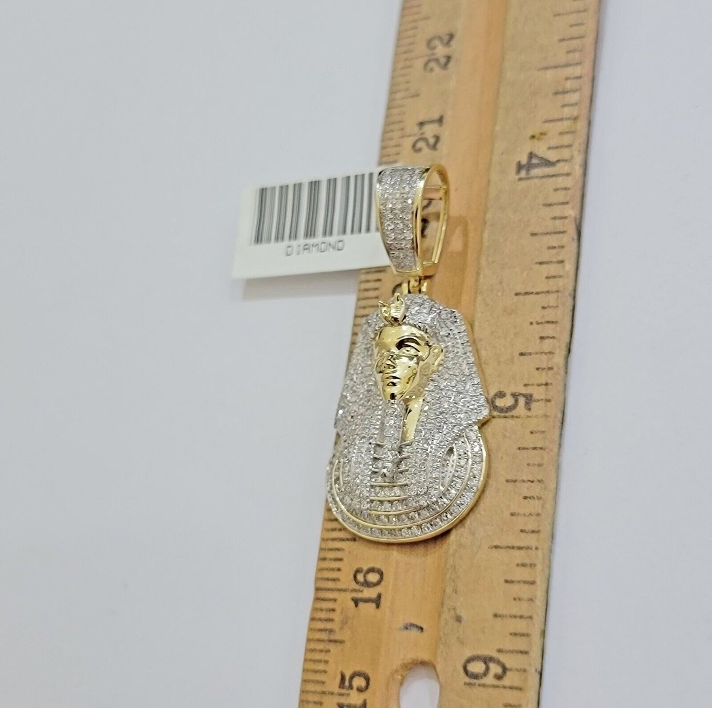 Real Diamond Charm Pendant Pharoah Head 10k Yellow Gold Solid For mens 1.5 Inch - Reva Jeweler