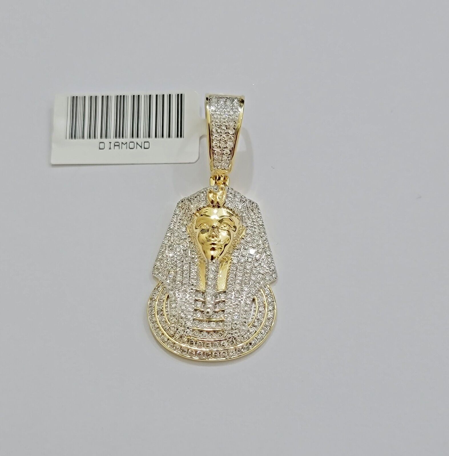 Real Diamond Charm Pendant Pharoah Head 10k Yellow Gold Solid For mens 1.5 Inch - Reva Jeweler