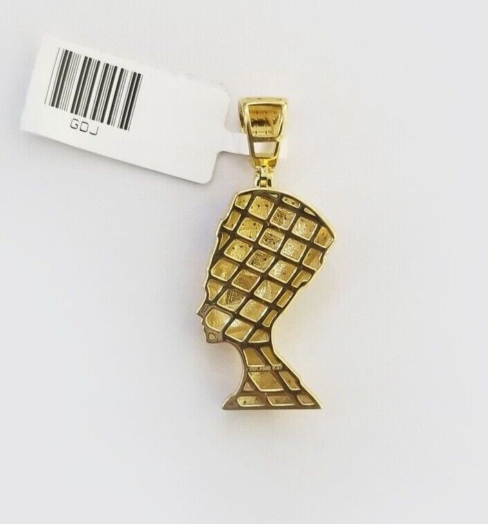 Real Diamond Egyptian Queen Nefertiti Pendant 10K Yellow Gold Charm Men - Reva Jeweler