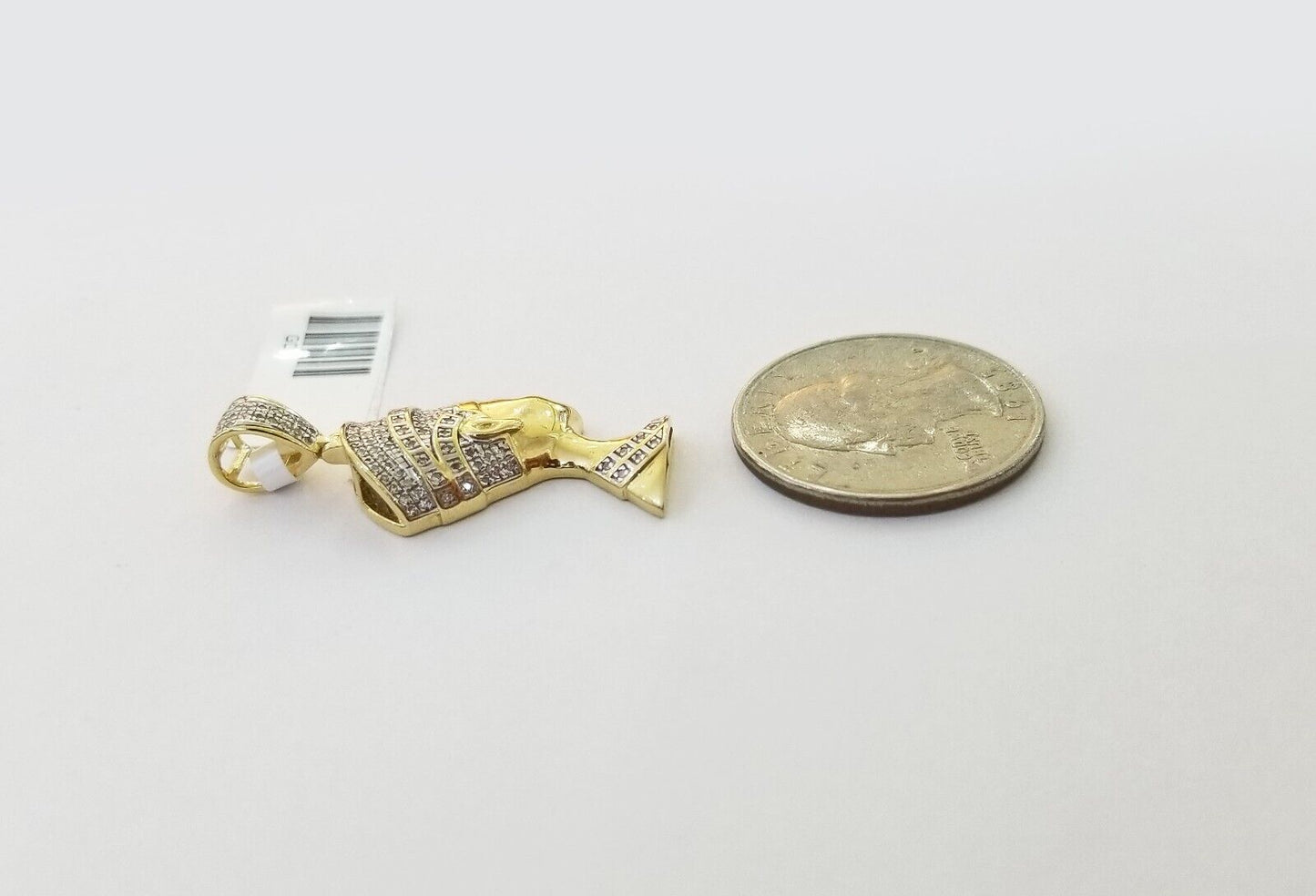 Real Diamond Egyptian Queen Nefertiti Pendant 10K Yellow Gold Charm Men - Reva Jeweler