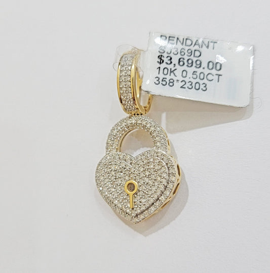 Real Diamond Heart Key charm pendant Real 10k gold 1/2 Natural Diamonds For Men Women - Reva Jeweler