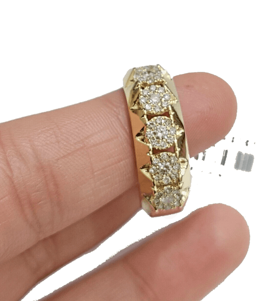 Real Diamond Mens Ring 14k Real Gold Band 14kt Yellow Gold 10" Genuine Diamonds - Reva Jeweler