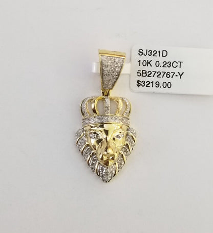 Real Diamond Pendant King Lion Head Men Crown Charm 10k Yellow Gold 1" - Reva Jeweler