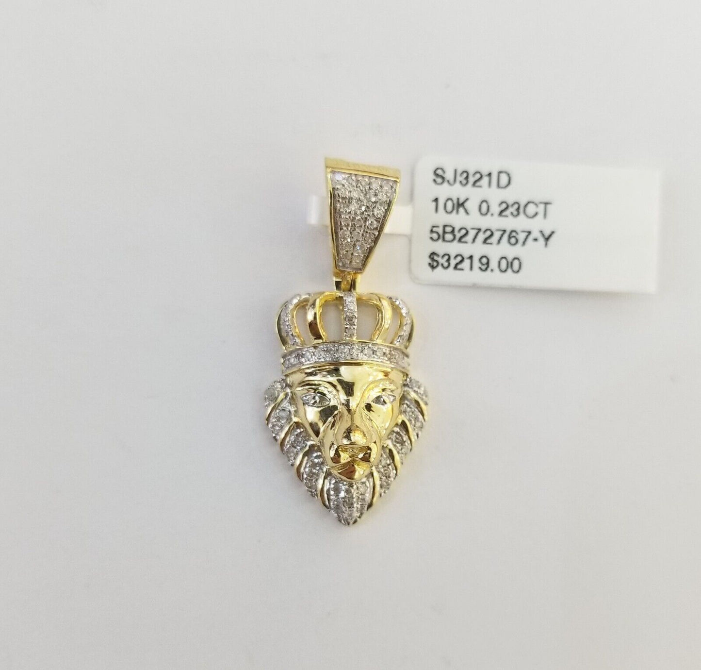 Real Diamond Pendant King Lion Head Men Crown Charm 10k Yellow Gold 1" - Reva Jeweler
