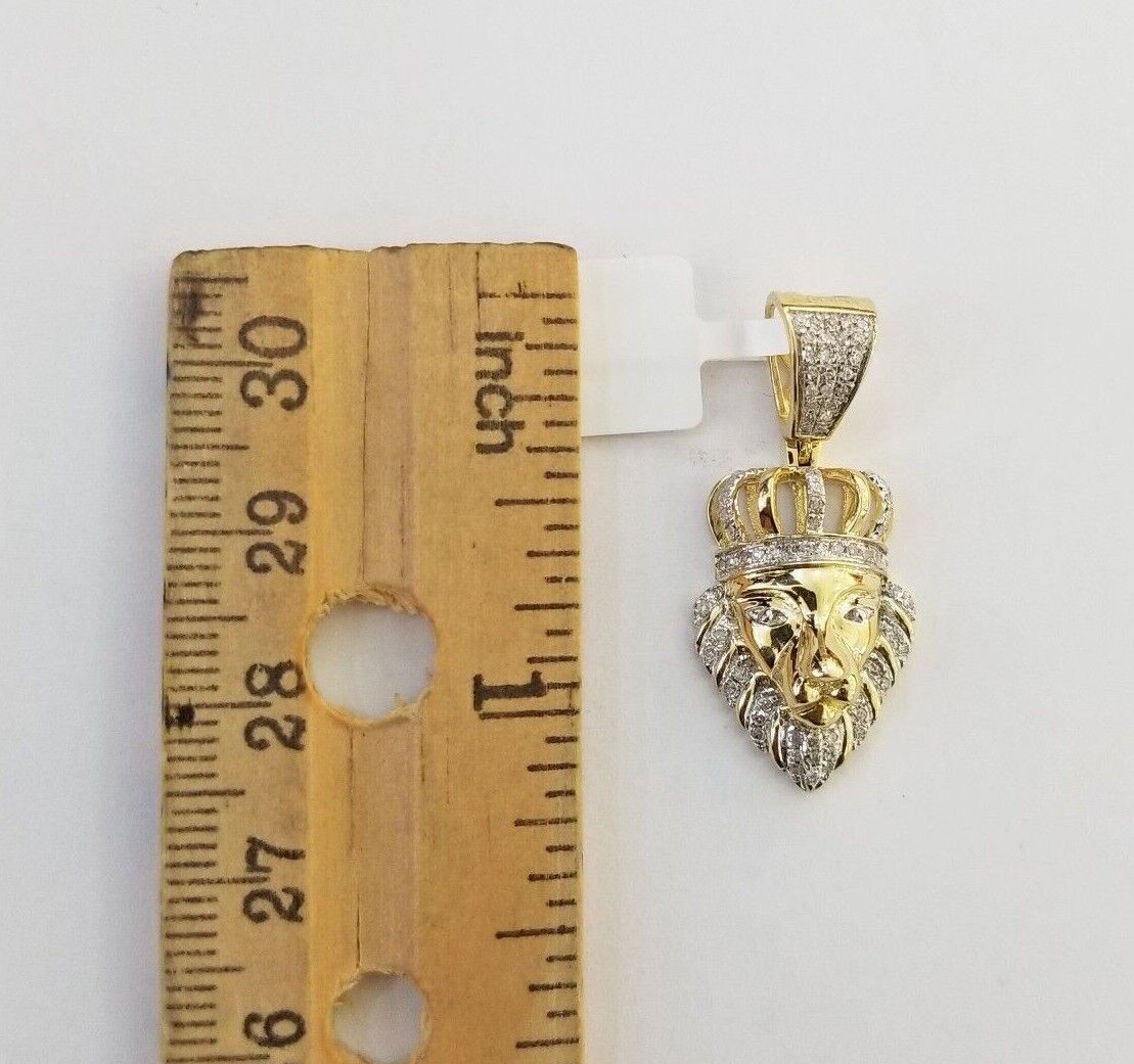 Real Diamond Pendant King Lion Head Men Crown Charm 10k Yellow Gold 1" - Reva Jeweler