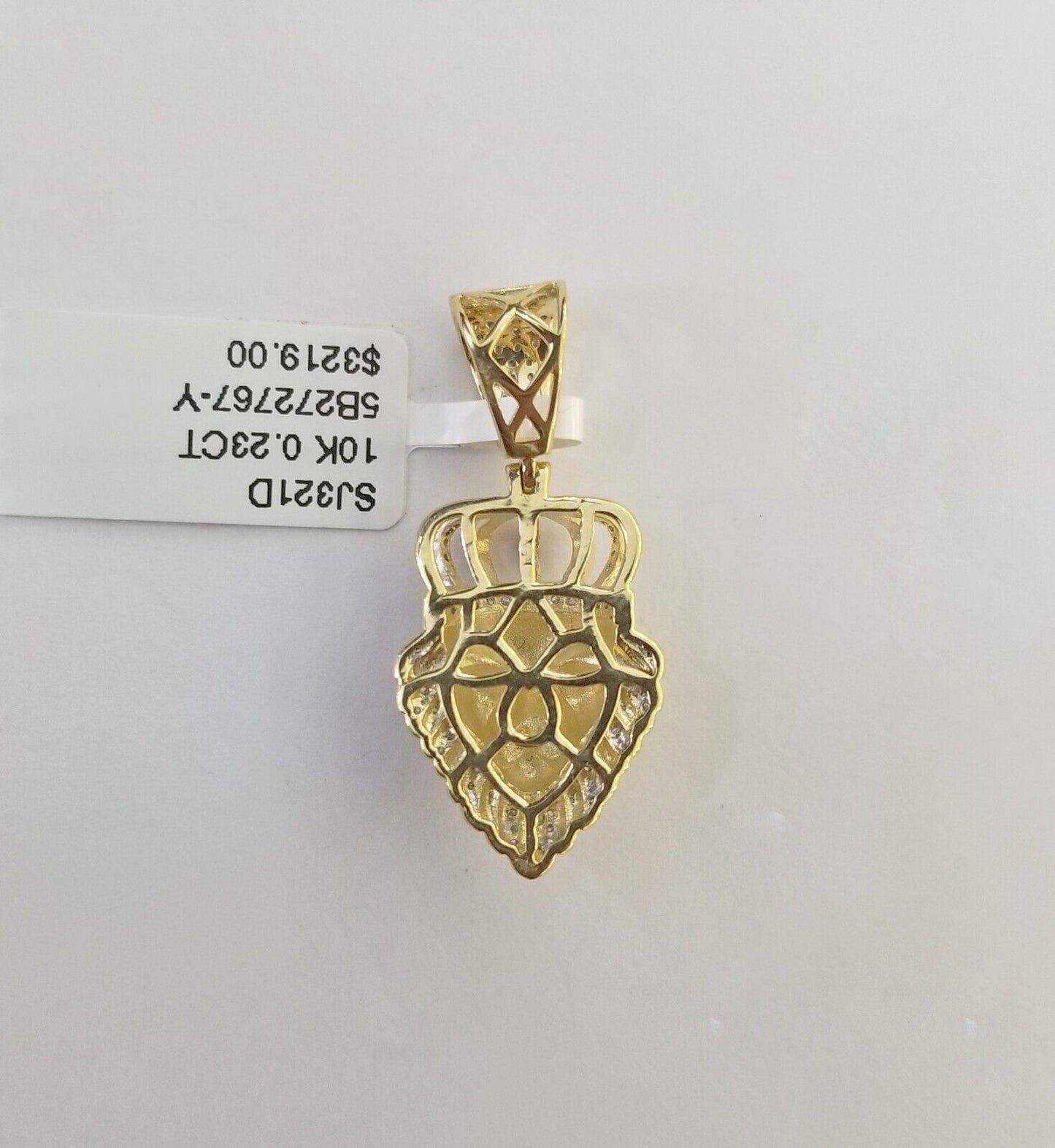 Real Diamond Pendant King Lion Head Men Crown Charm 10k Yellow Gold 1" - Reva Jeweler