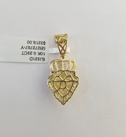 Real Diamond Pendant King Lion Head Men Crown Charm 10k Yellow Gold 1" - Reva Jeweler