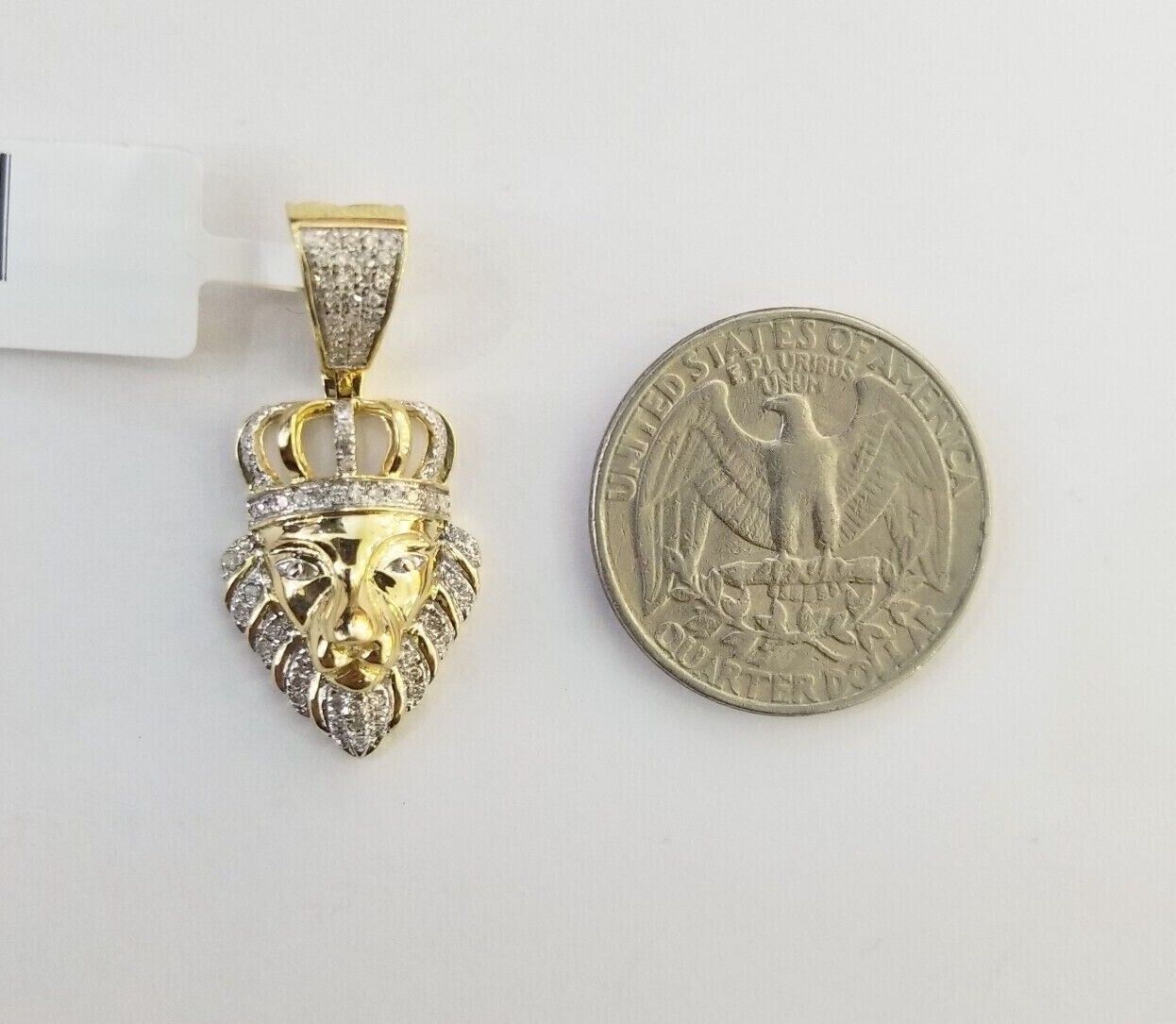Real Diamond Pendant King Lion Head Men Crown Charm 10k Yellow Gold 1" - Reva Jeweler