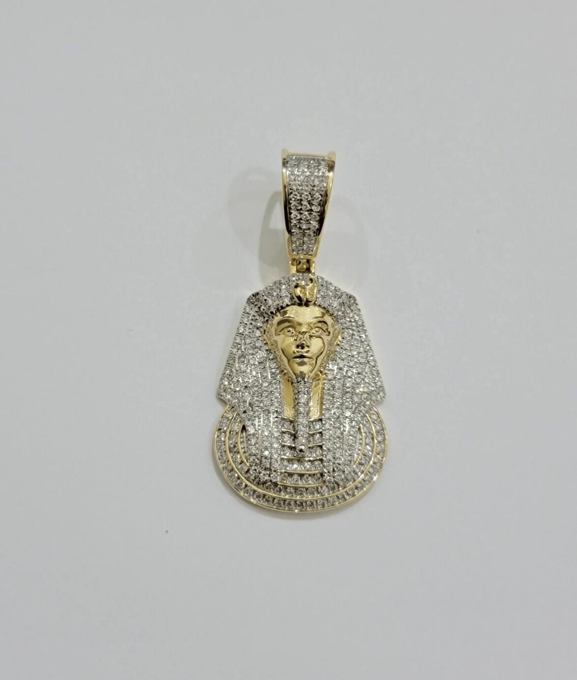 Real Diamond Pharoah Charm Pendant 10k Yellow Gold 0.85 CT Natura Chain Necklace - Reva Jeweler