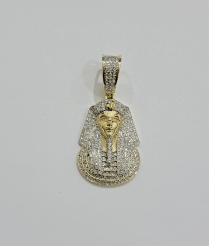 Real Diamond Pharoah Charm Pendant 10k Yellow Gold 0.85 CT Natura Chain Necklace - Reva Jeweler
